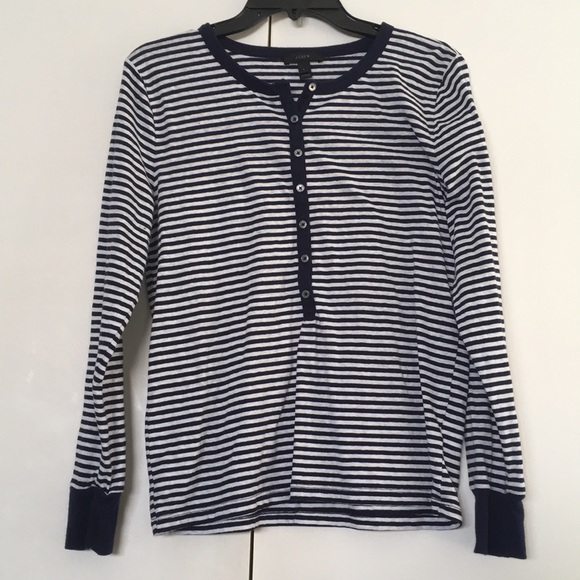 J. Crew Tops - J Crew Long Sleeve Blue and White Striped Top